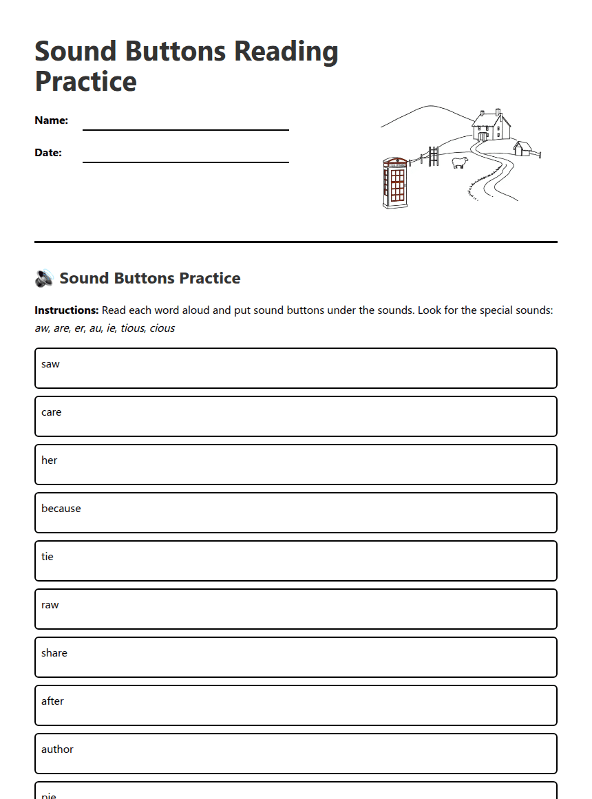 Sound Buttons Reading Practice worksheet preview