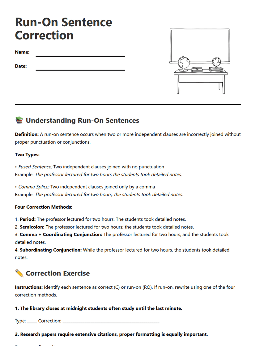 Run-On Sentence Correction