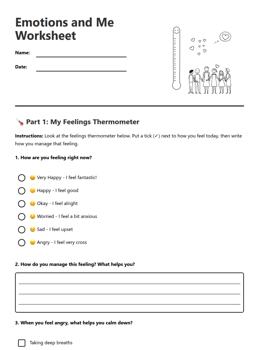 Emotions and Me Worksheet worksheet preview