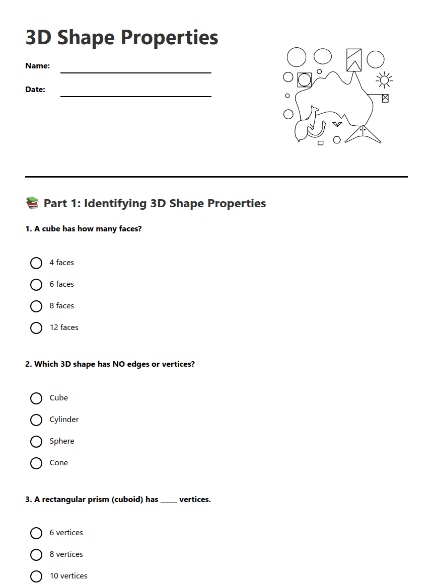3D Shape Properties worksheet preview