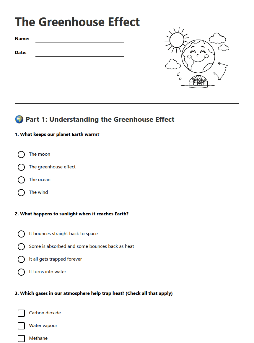 The Greenhouse Effect worksheet preview