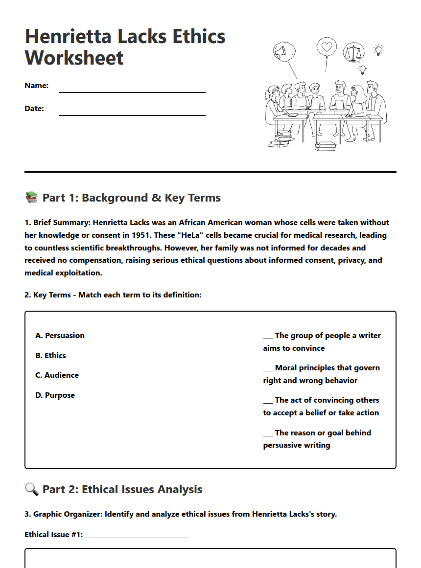 Henrietta Lacks Ethics Worksheet worksheet preview