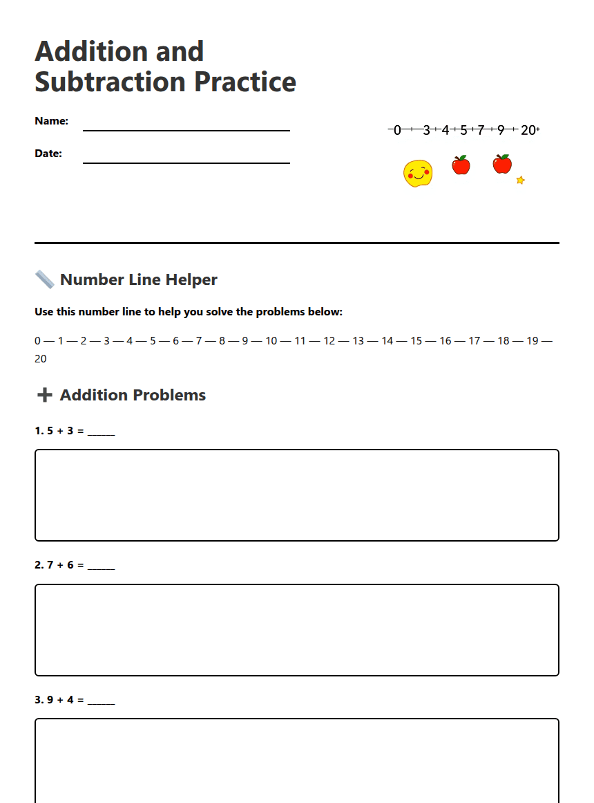 Addition and Subtraction Practice worksheet preview