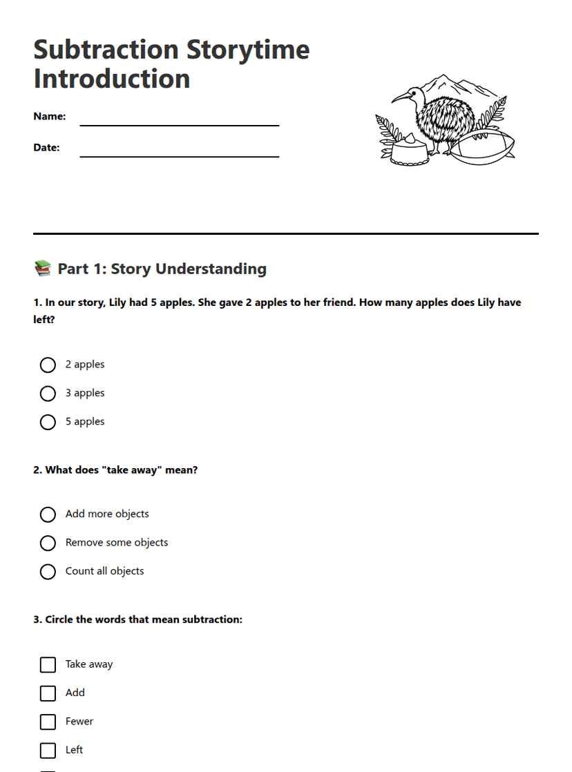 Subtraction Storytime Introduction