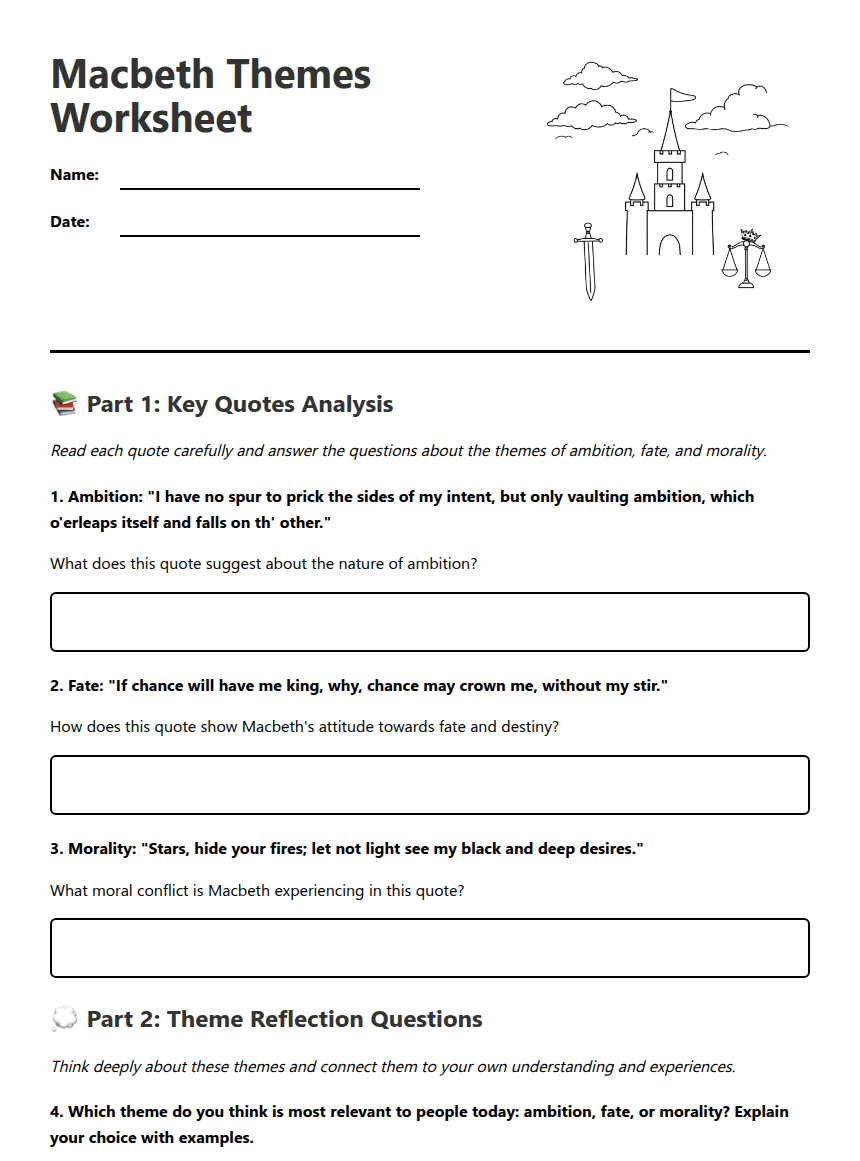 Macbeth Themes Worksheet worksheet preview