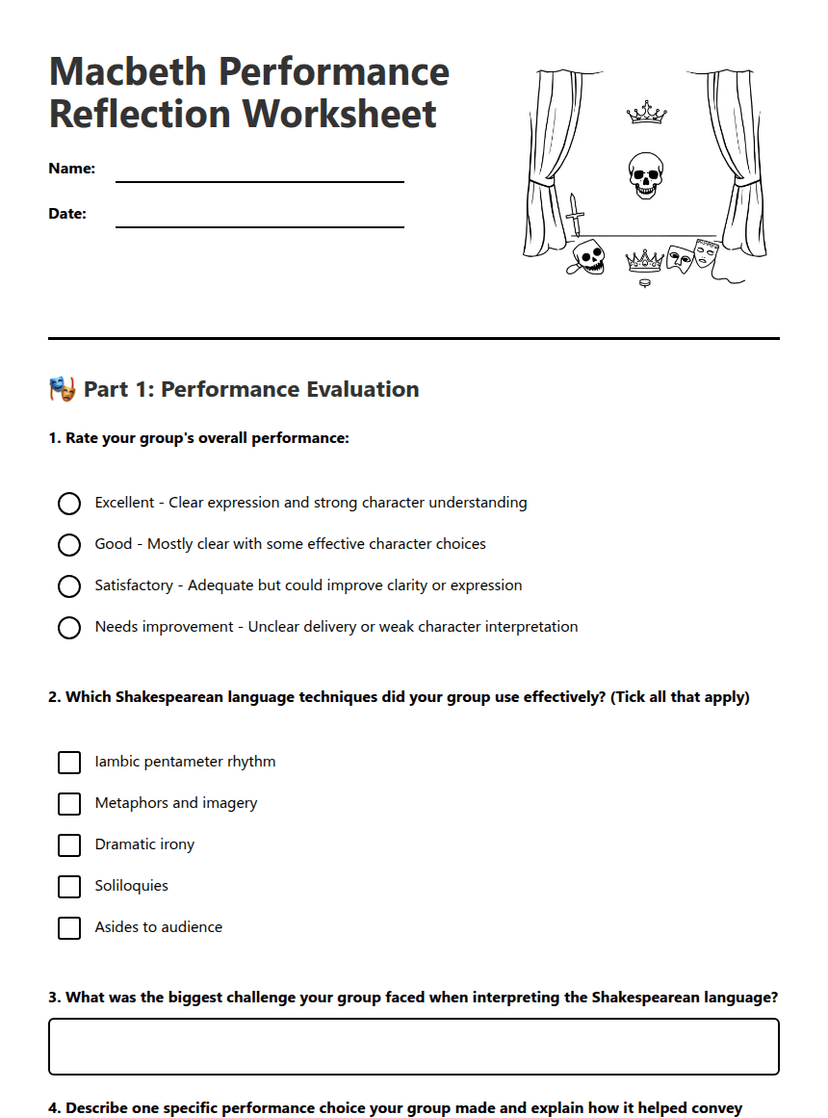 Macbeth Performance Reflection Worksheet