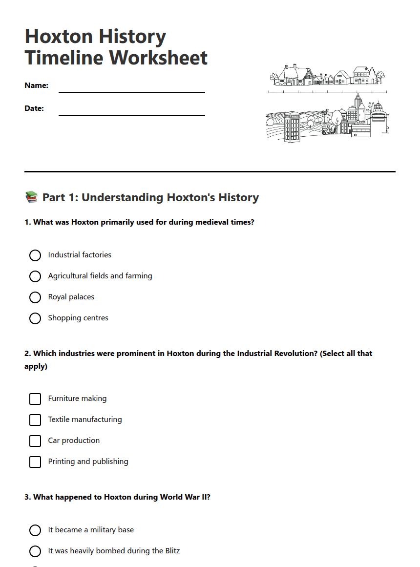 Hoxton History Timeline Worksheet worksheet preview