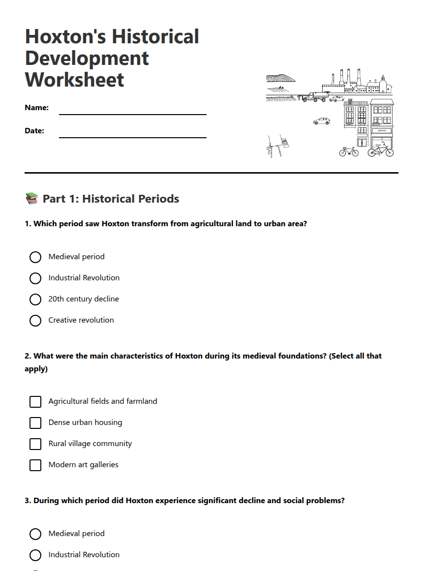 Hoxton's Historical Development Worksheet worksheet preview