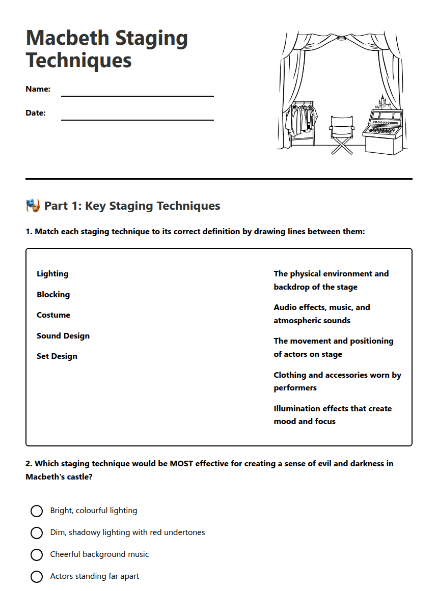 Macbeth Staging Techniques worksheet preview