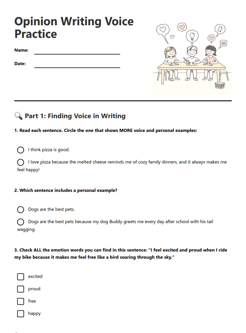 Opinion Writing Voice Practice