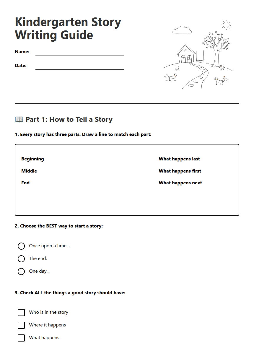 Kindergarten Story Writing Guide worksheet preview