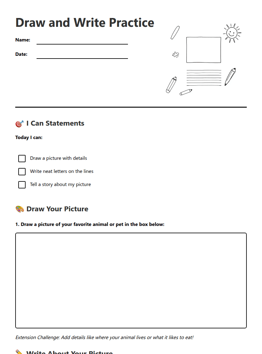 Draw and Write Practice worksheet preview