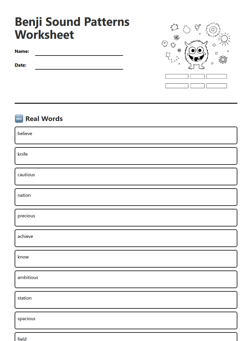 Benji worksheet preview