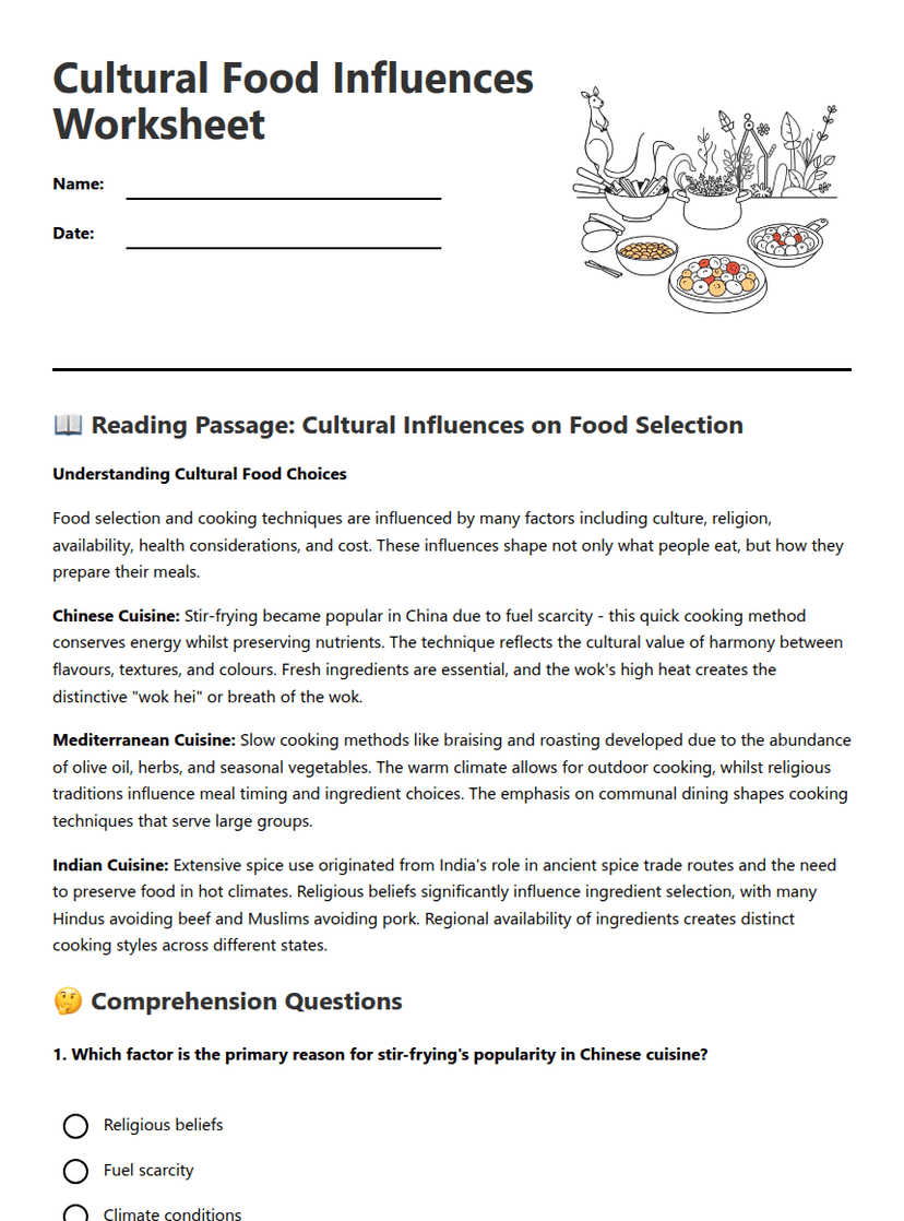 Cultural Food Influences Worksheet