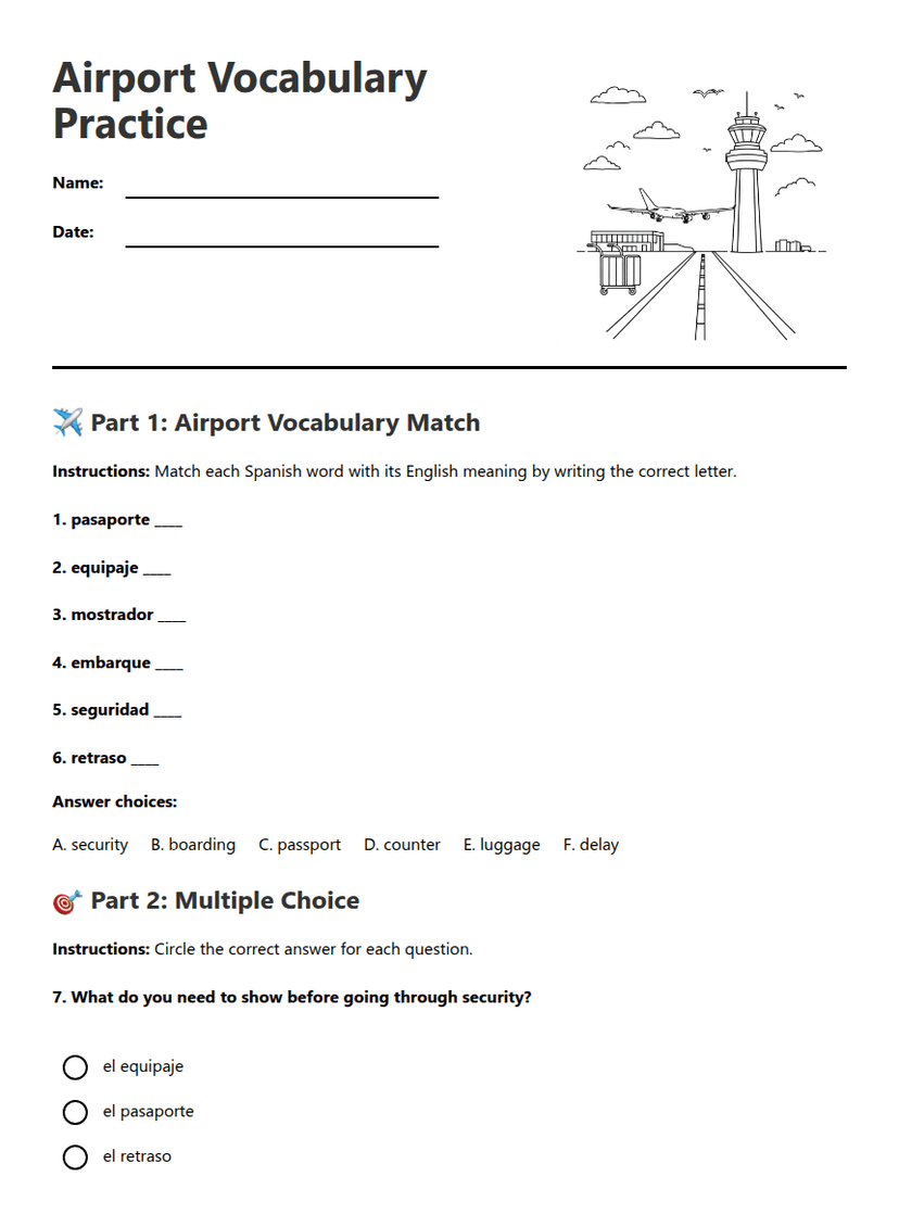 Airport Vocabulary Practice