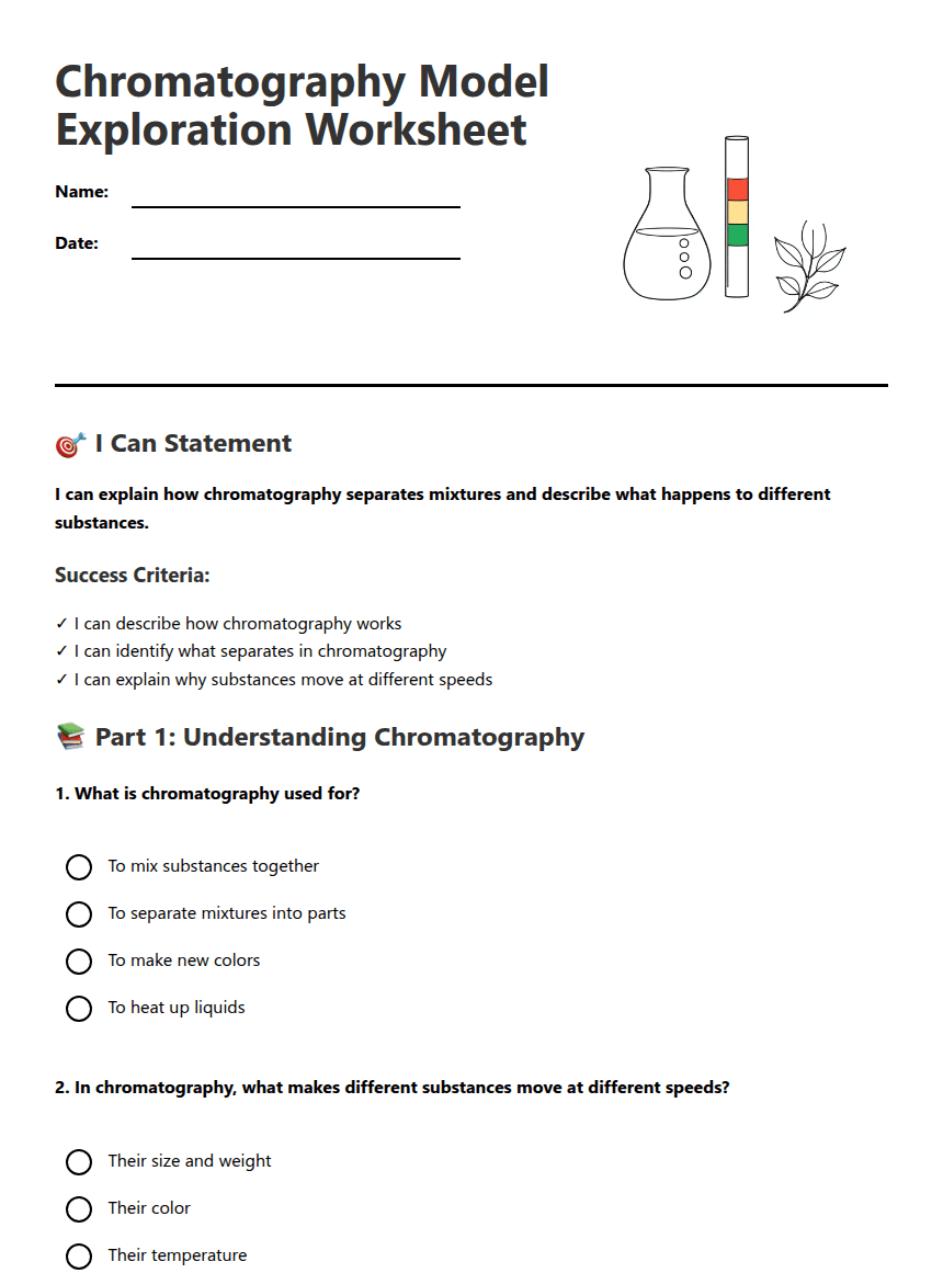 Chromatography Model Exploration Worksheet worksheet preview
