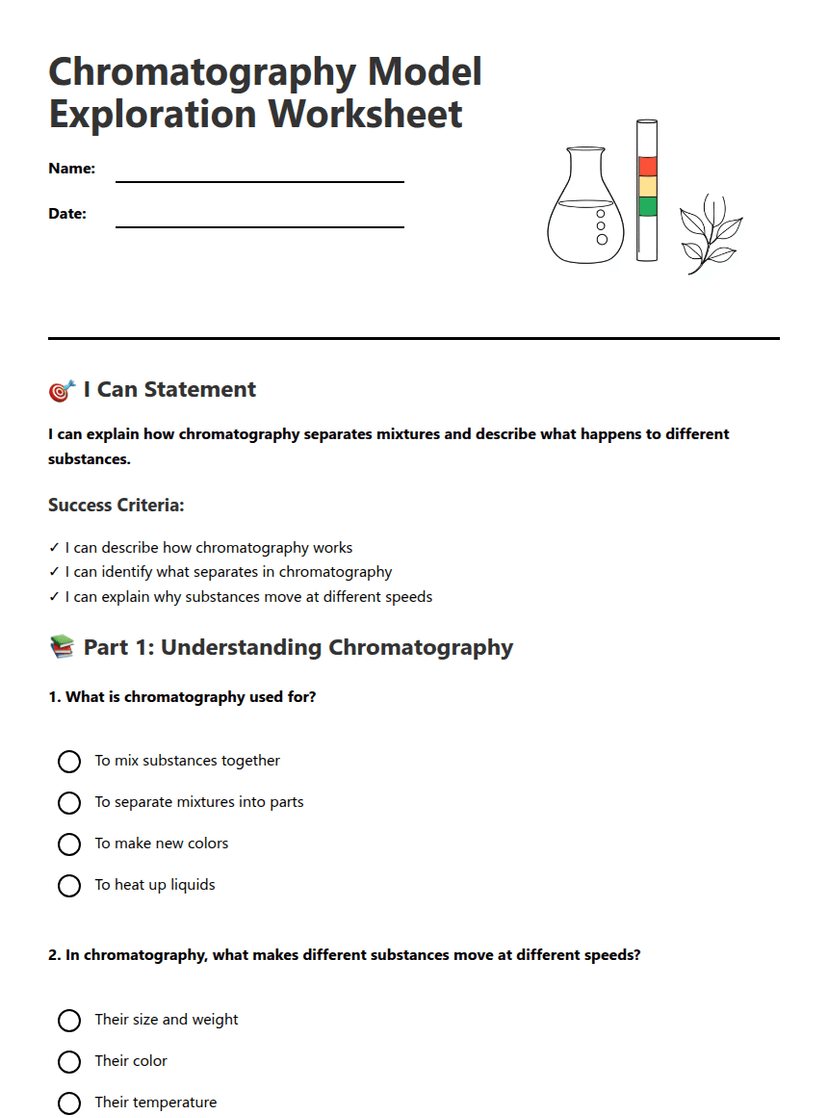 Chromatography Model Exploration Worksheet
