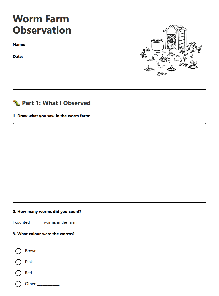 Worm Farm Observation worksheet preview