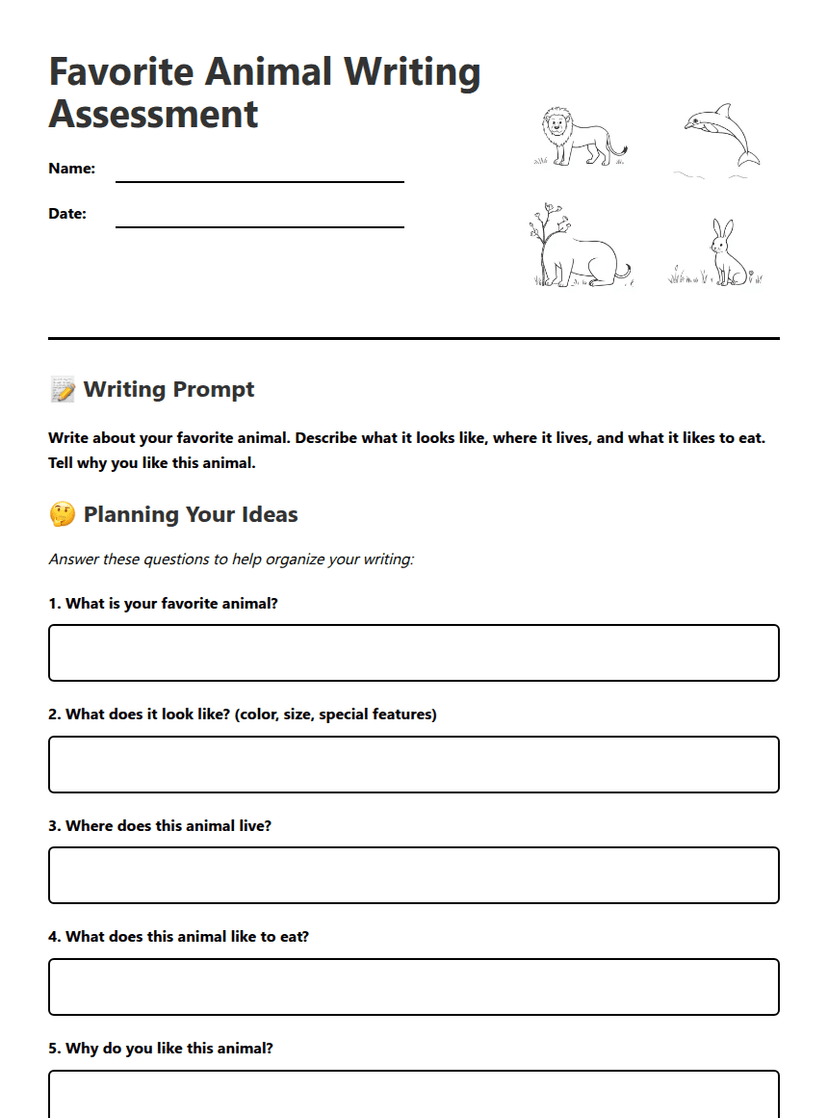 Favorite Animal Writing Assessment
