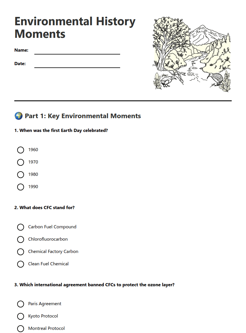 Environmental History Moments worksheet preview