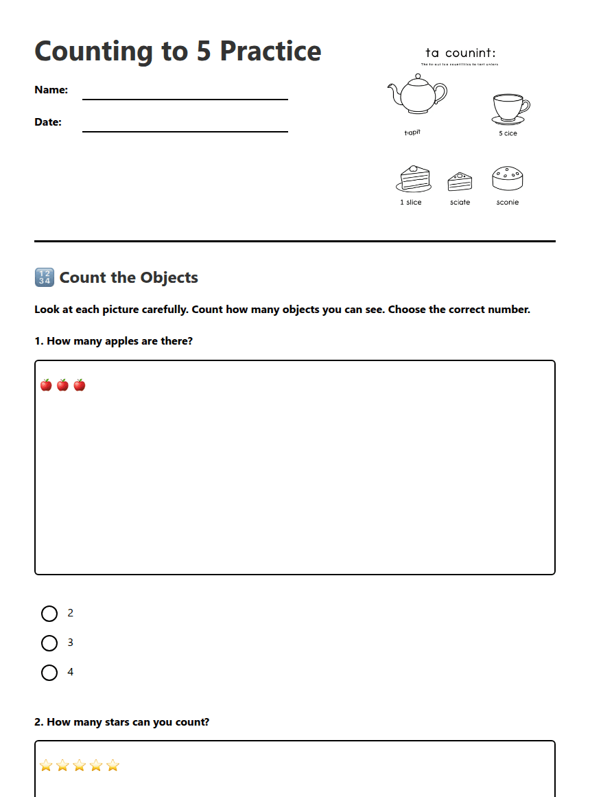 Counting to 5 Practice worksheet preview