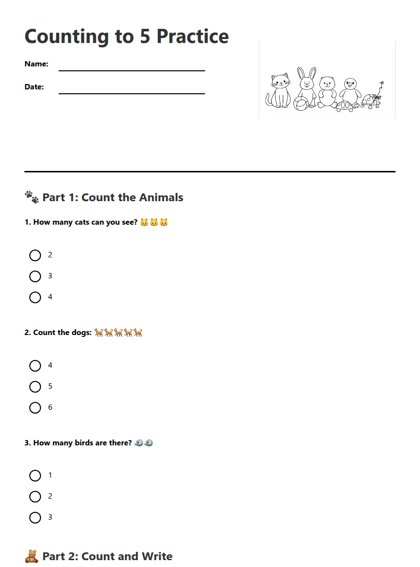 Counting to 5 Practice worksheet preview
