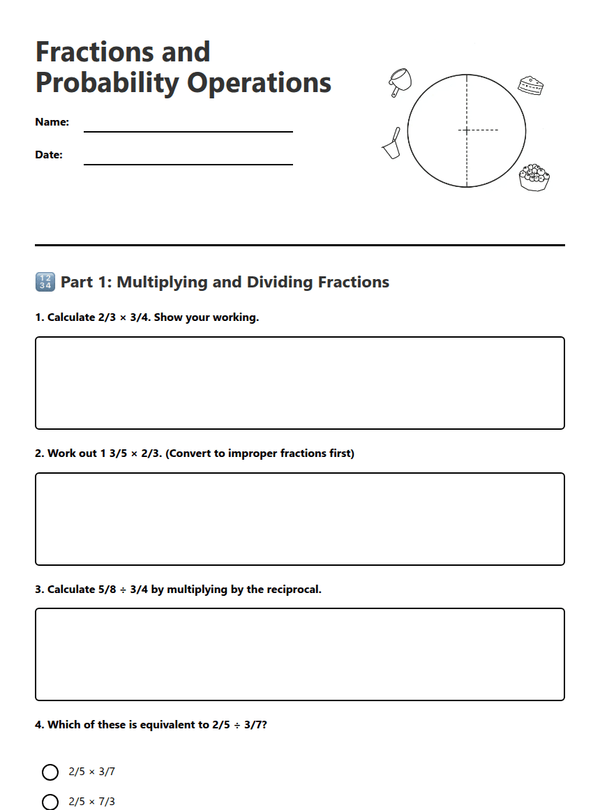Fractions and Probability Operations worksheet preview