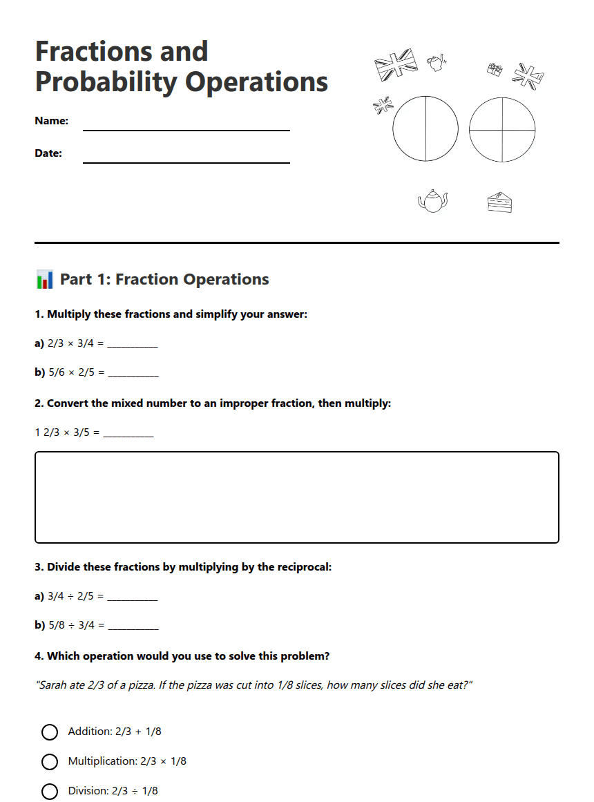 Fractions and Probability Operations worksheet preview