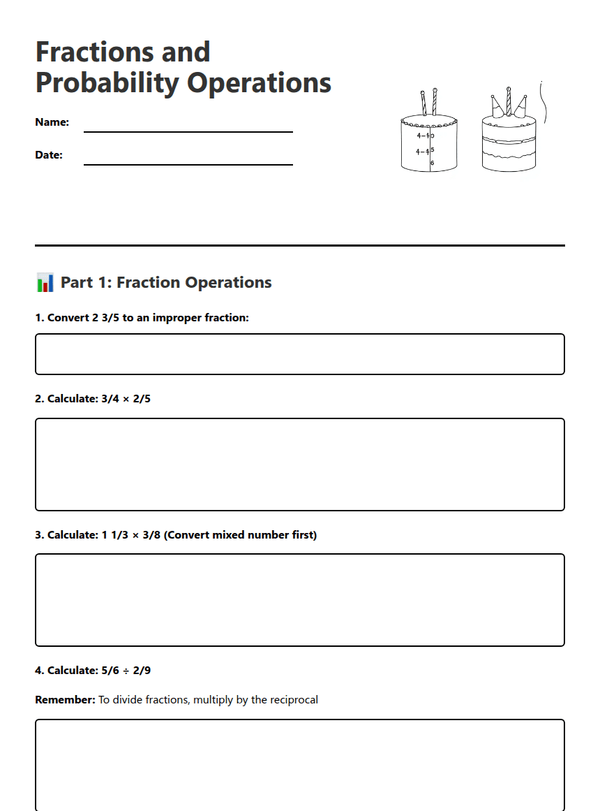 Fractions and Probability Operations worksheet preview