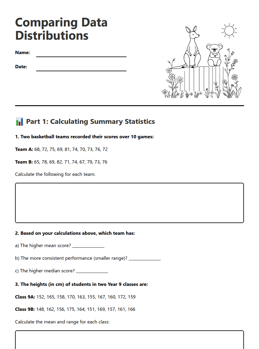 Comparing Data Distributions worksheet preview
