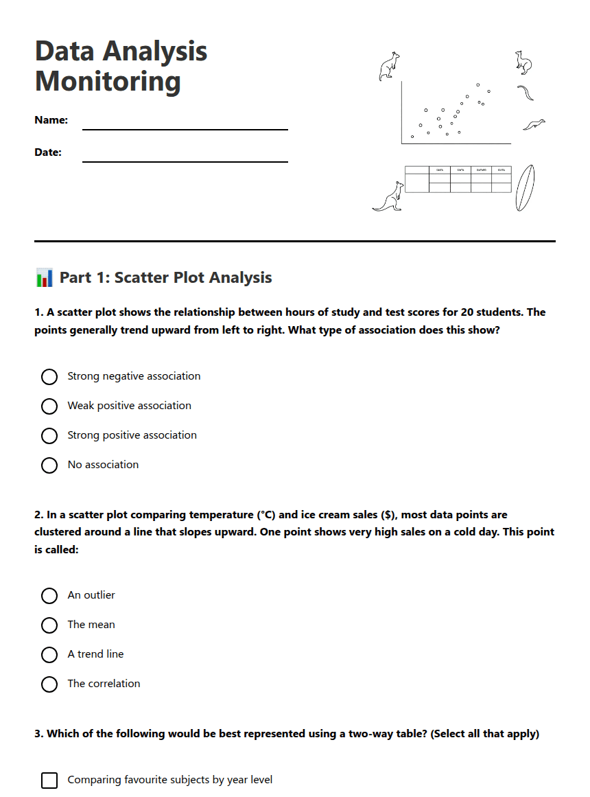 Data Analysis Monitoring worksheet preview