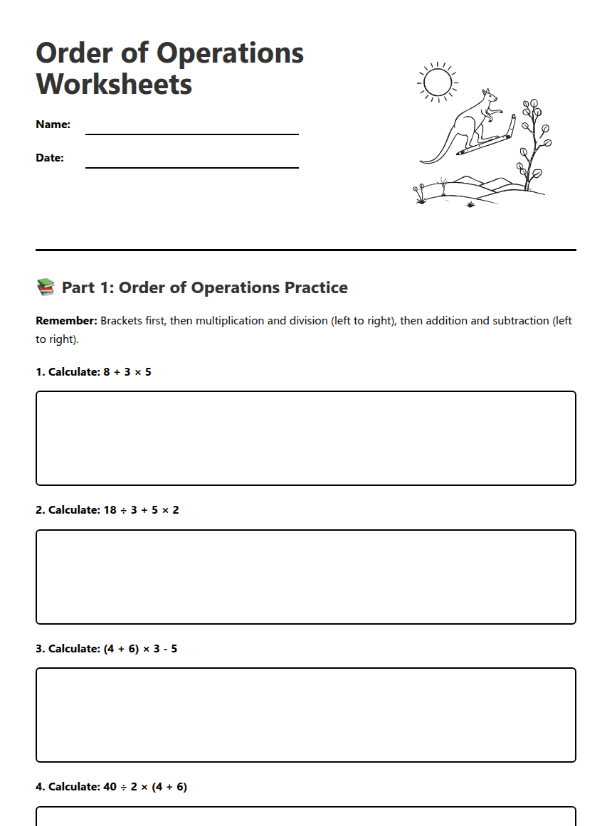 Order of Operations Worksheets worksheet preview
