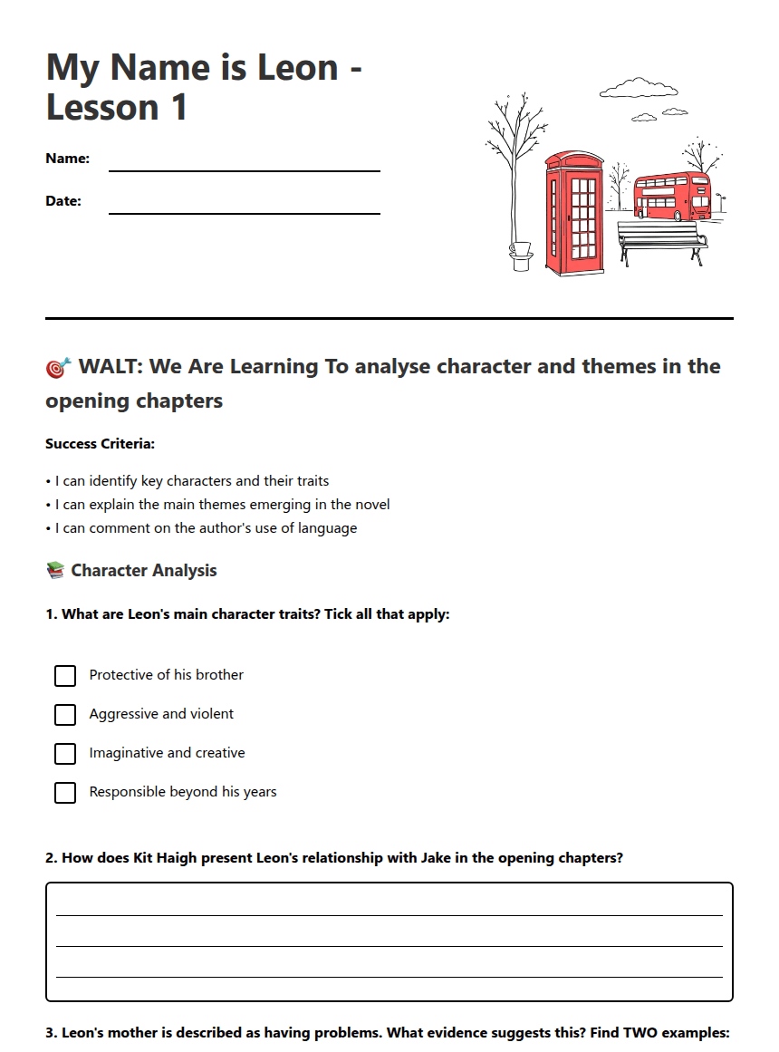 My Name is Leon worksheet preview