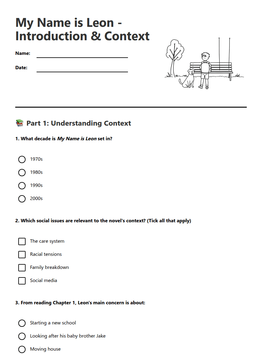 My Name is Leon worksheet preview