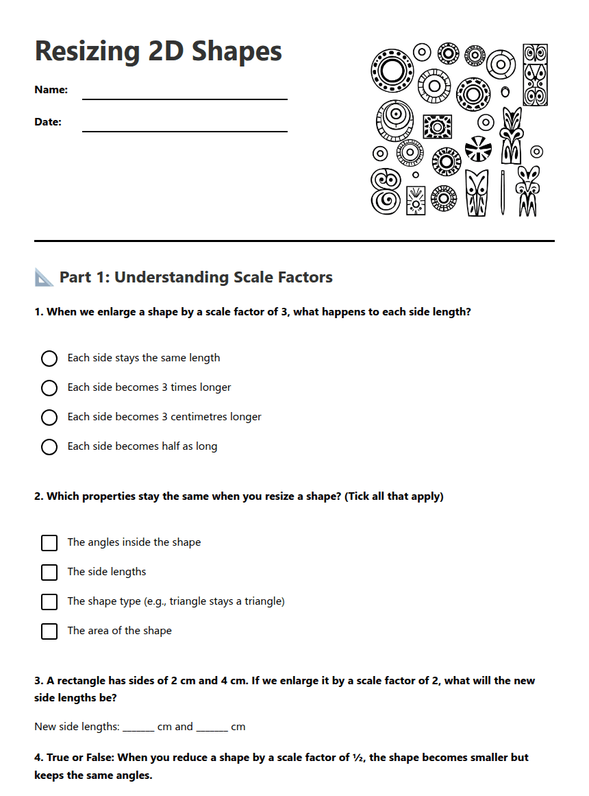 Resizing 2D Shapes worksheet preview