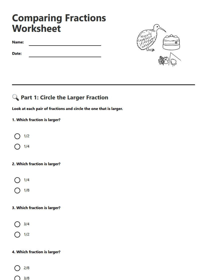 Comparing Fractions Worksheet