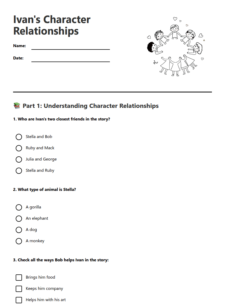 Ivan's Character Relationships worksheet preview