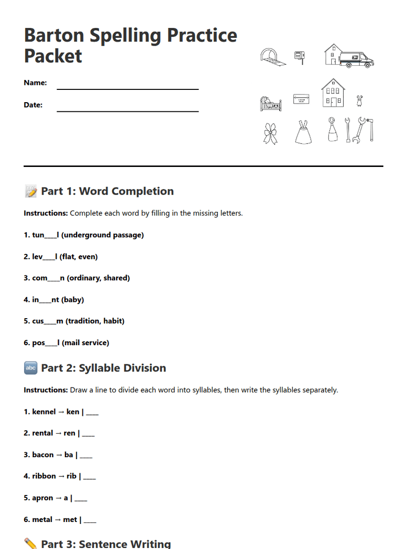 Barton Spelling Practice Packet