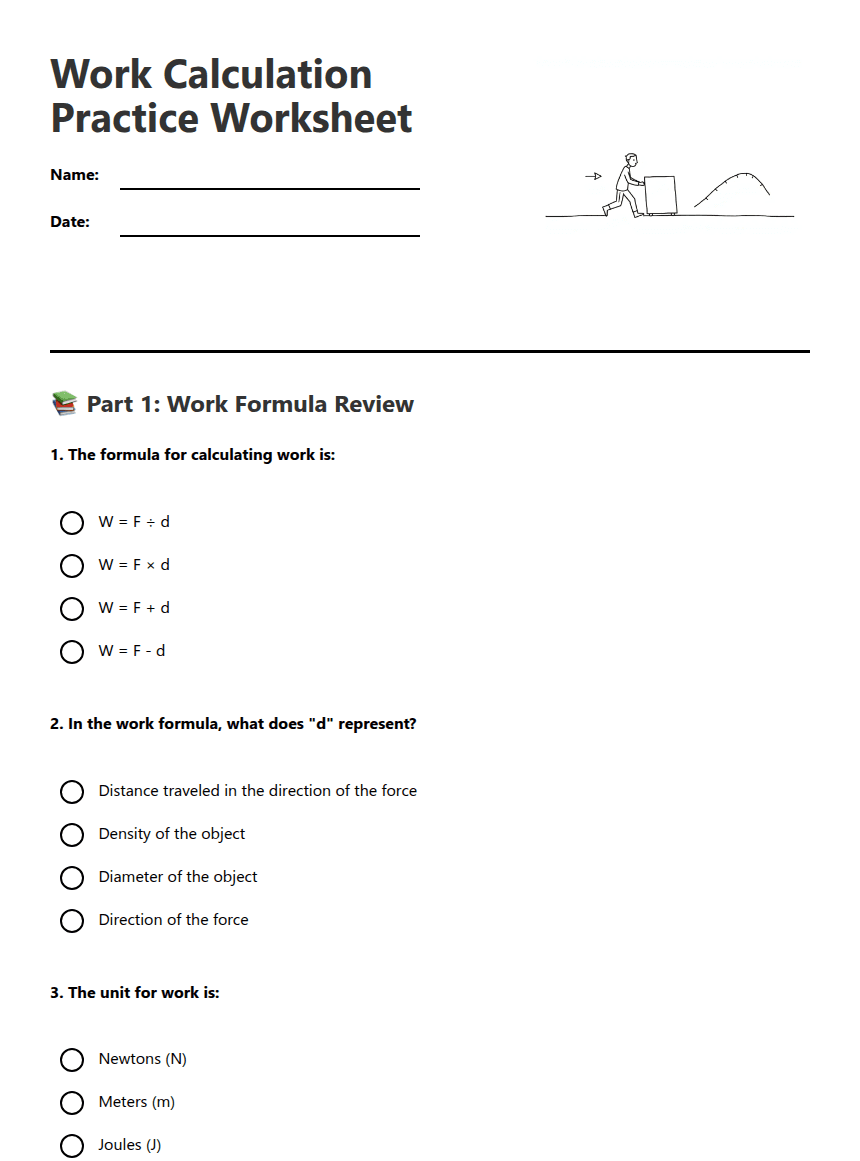 Work Calculation Practice Worksheet worksheet preview