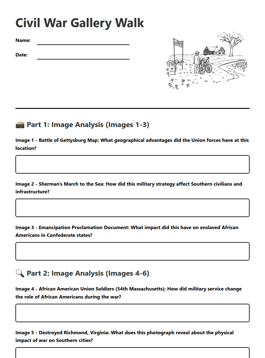 Civil War Gallery Walk worksheet preview