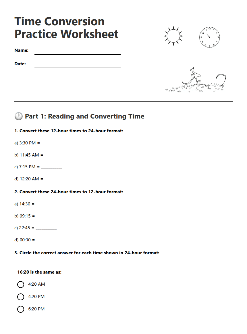 Time Conversion Practice Worksheet worksheet preview