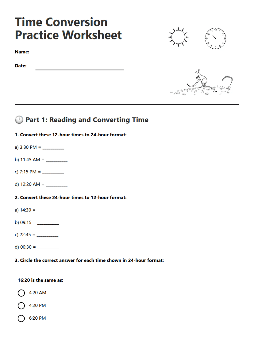 Time Conversion Practice Worksheet