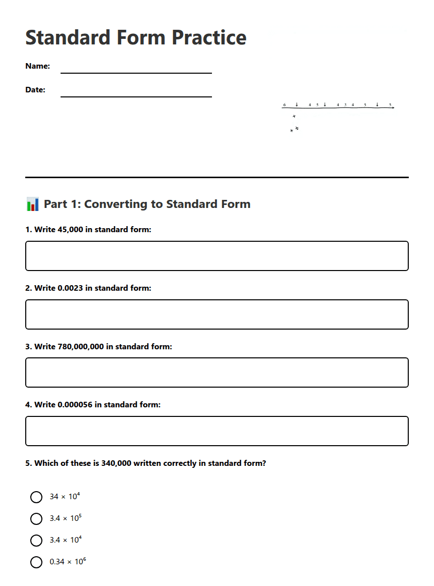 Standard Form Practice worksheet preview
