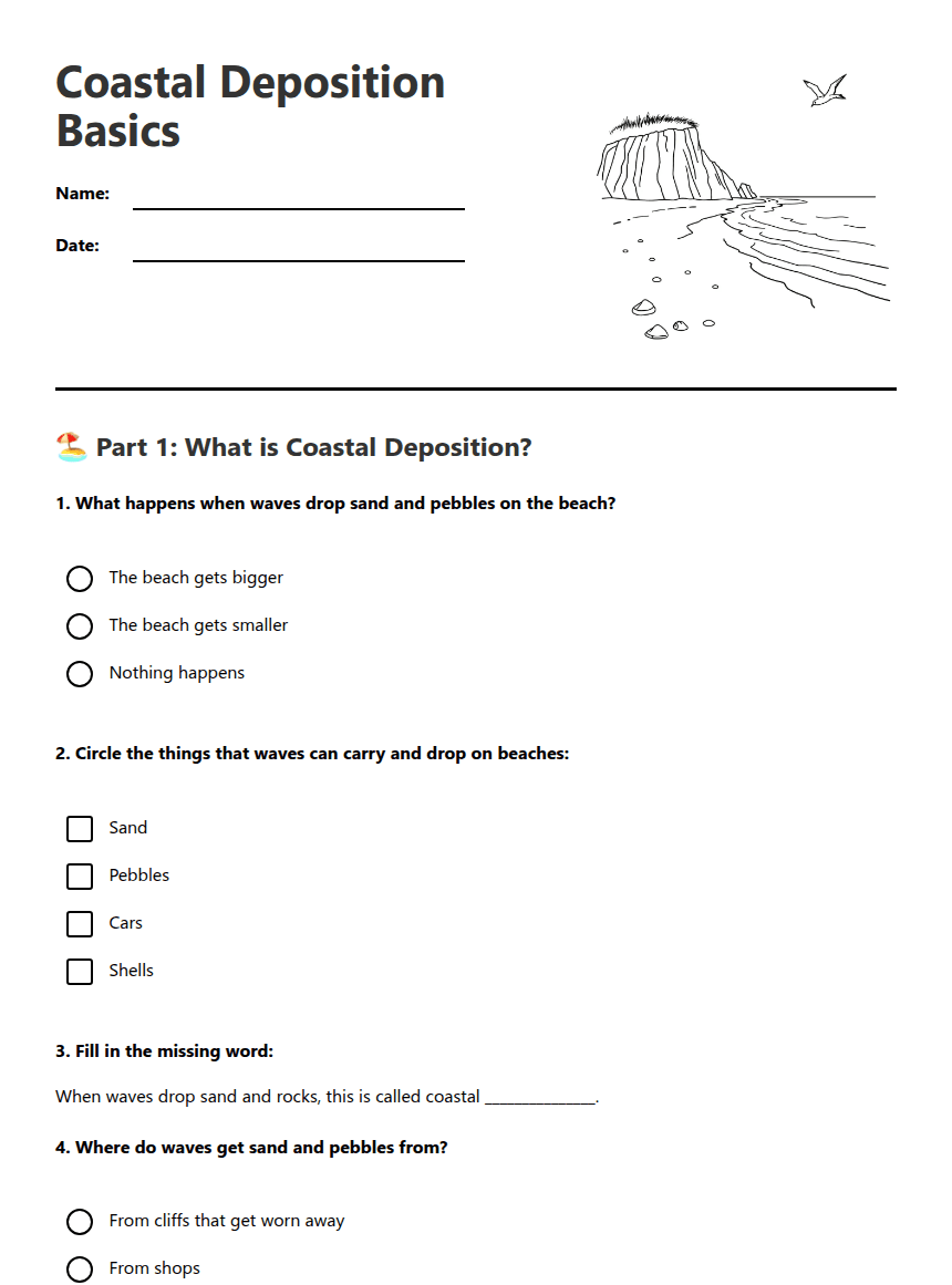 Coastal Deposition Basics worksheet preview