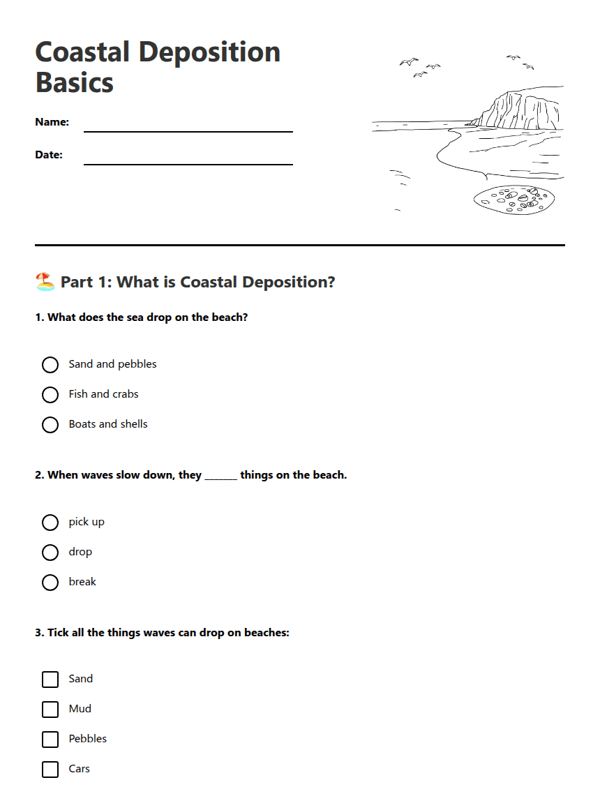 Coastal Deposition Basics worksheet preview