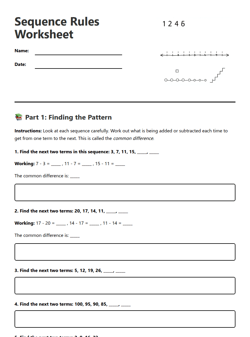 Sequence Rules Worksheet worksheet preview