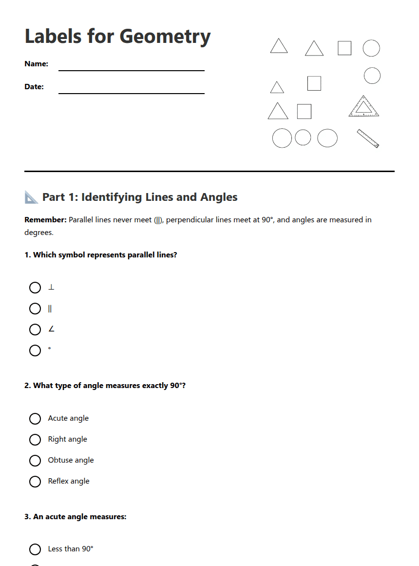 Labels for Geometry worksheet preview