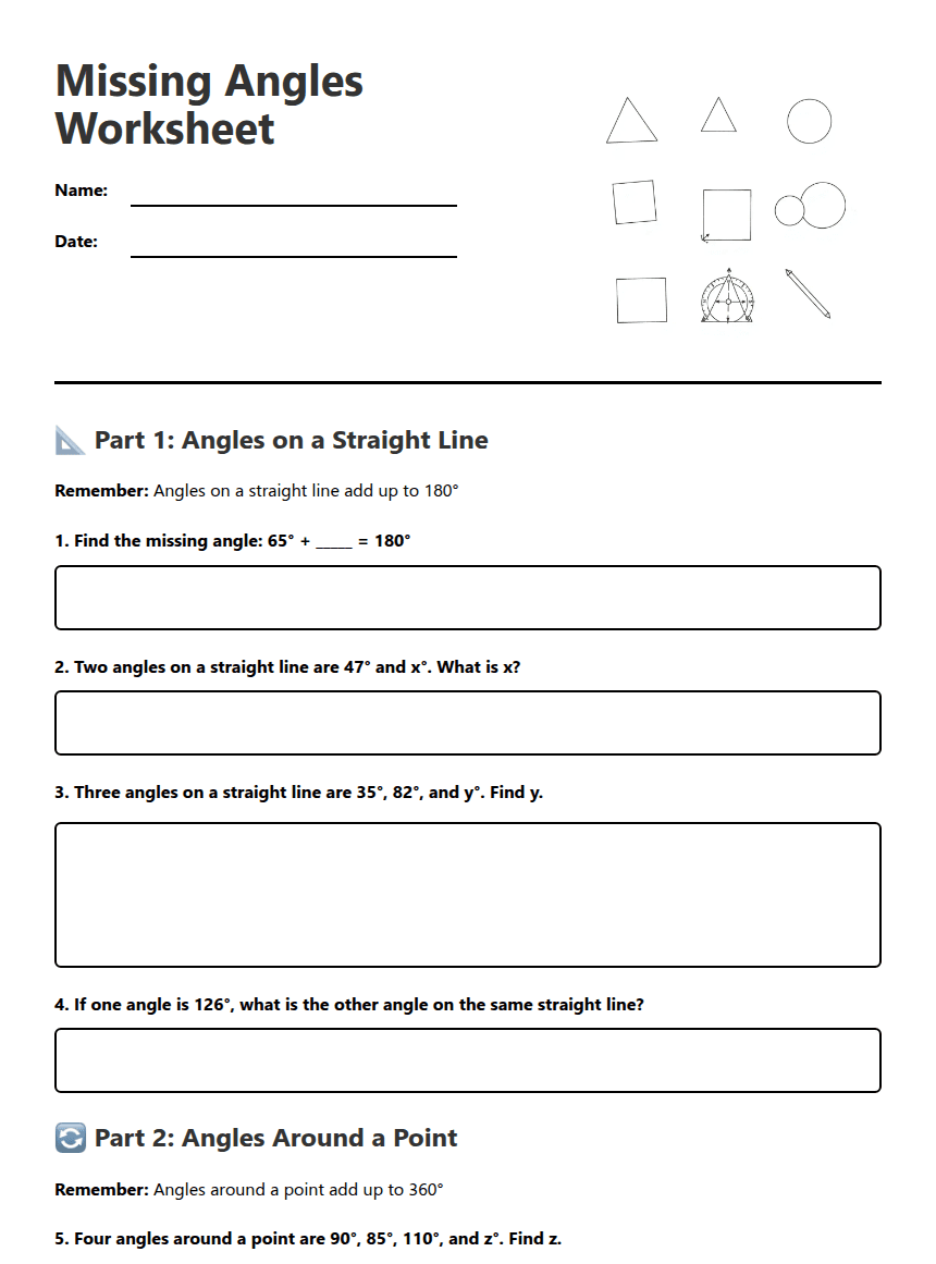 Missing Angles Worksheet worksheet preview