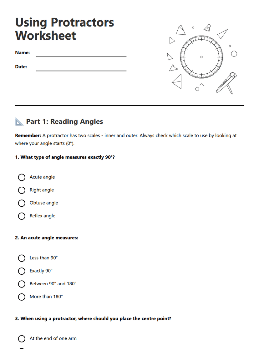 Using Protractors Worksheet
