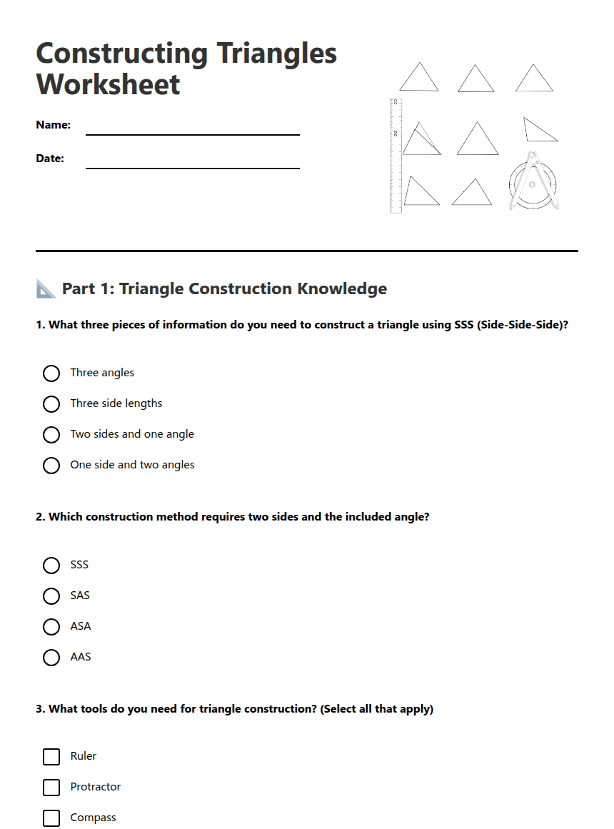 Constructing Triangles Worksheet worksheet preview